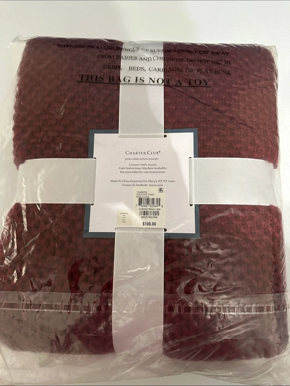 Charter Club Damask Designs Knit Throw Blanket - Deep Burgundy